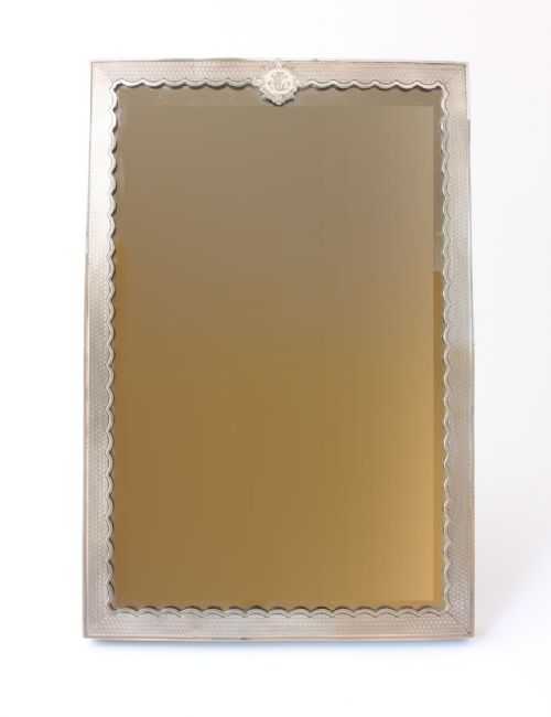 Silver Travelling Campaign Style Vanity Shaving Mirror. Easel Back Table