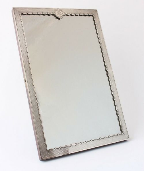 fig 1. Silver Travelling Campaign Style Vanity Shaving Mirror. Easel Back Table