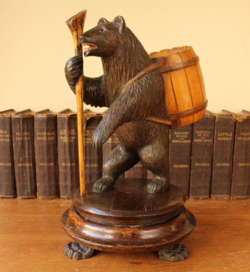 Black Forest Wood Carved Hiking Bear Statue Ornament Figure. C1900.