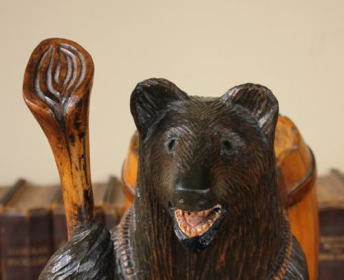 fig 1. Black Forest Wood Carved Hiking Bear Statue Ornament Figure. c1900.