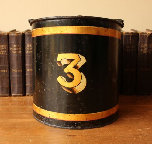 French Number 3 Tea / Coffee Tin. Black & Gold Toleware Shop Container.