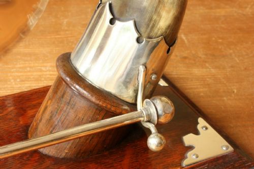 fig 1. Large English Oak, Horn & Silver Plate Brass Dinner Table Top Gong c1900