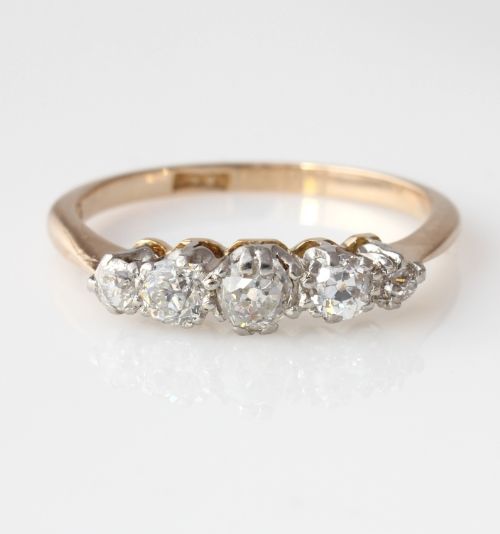 Old Cut Natural Diamond Five 5 Stone Eternity Ring 18 Ct Gold. Size P 1/2.