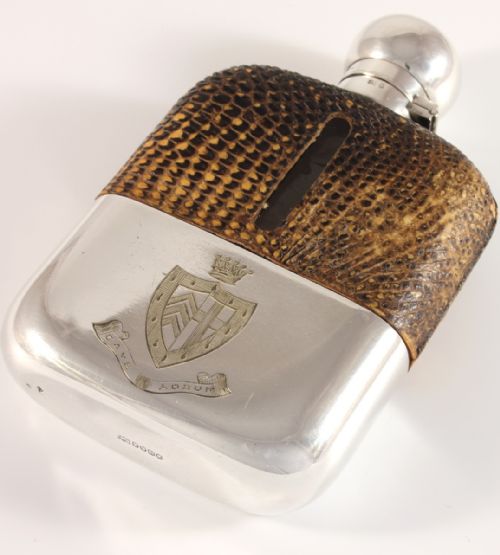 Snakeskin Leather Spirit Hip Flask. Clare College Cambridge.