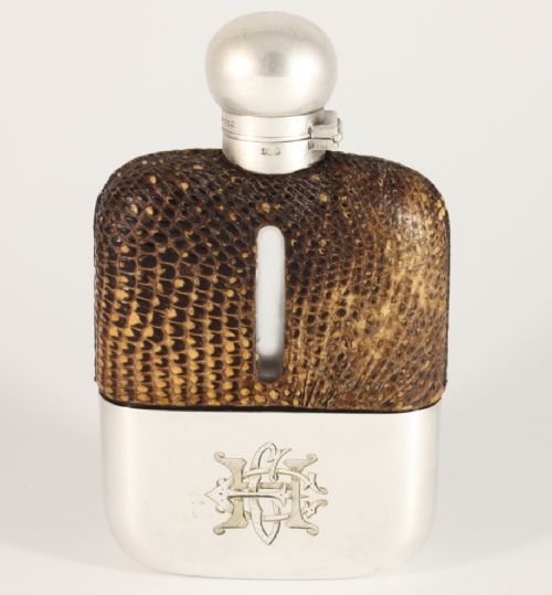 fig 2. Snakeskin Leather Spirit Hip Flask. Clare College Cambridge.