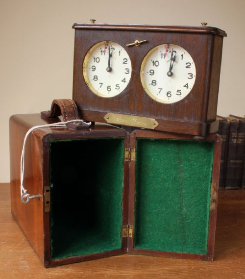 German Hac Wooden Chess Clock Timer with Carry Case