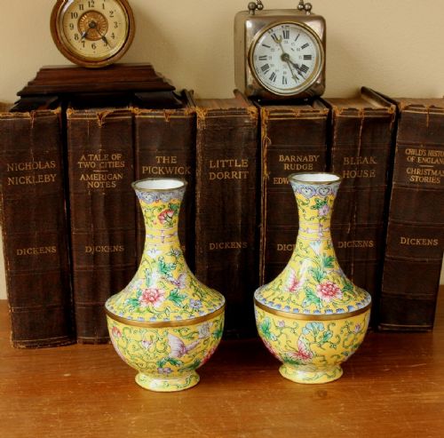 fig 1. Pair Small Chinese Famille Rose Enamel Baluster Vases
