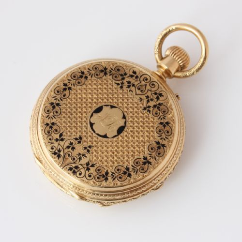 Swiss 18ct Gold Enamel Cuendet Freres Fob Pocket Watch.