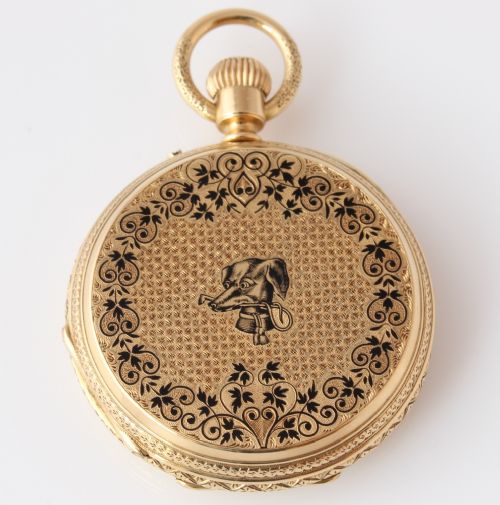 fig 1. Swiss 18ct Gold Enamel Cuendet Freres Fob Pocket Watch.