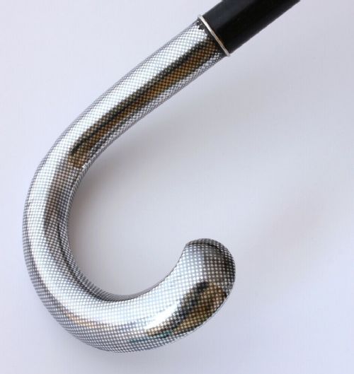 German Silver Checkered Niello Handle Walking Cane