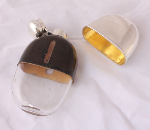 fig 3. Solid Silver & Leather Spirit Hip Flask with Cup