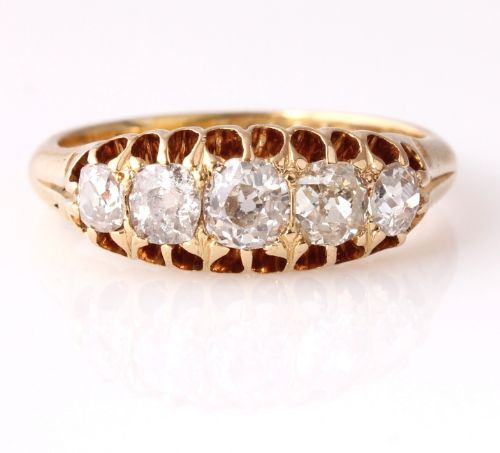 Old Cut 1.1ct Diamond Five Stone Eternity Ring 18 Ct Gold Size O 1/2