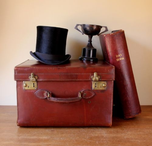fig 1. Large Antique Leather Multi Top Hat Box