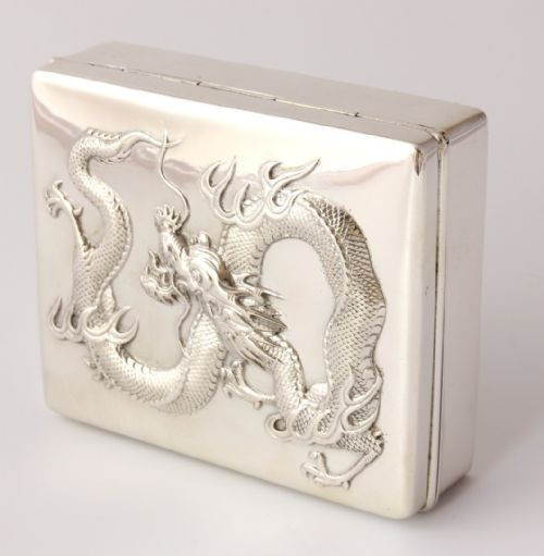 Chinese Silver Wang Hing Dragon Trinket Box