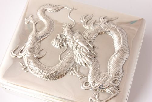 fig 1. Chinese Silver Wang Hing Dragon Trinket Box