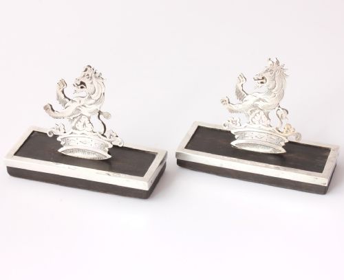 Silver Lion & Crown Menu Holders. James Dudley 1895