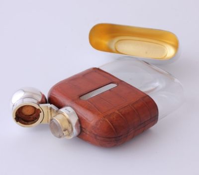 fig 1. Silver Plate & Mock Croc Leather Spirit Hip Flask by James Dixon & Sons.