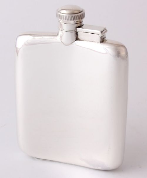 Solid Silver Pocket Spirit Hip Flask. James Dixon.