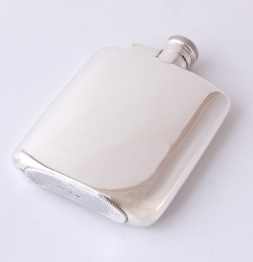 fig 1. Solid Silver Pocket Spirit Hip Flask. James Dixon.