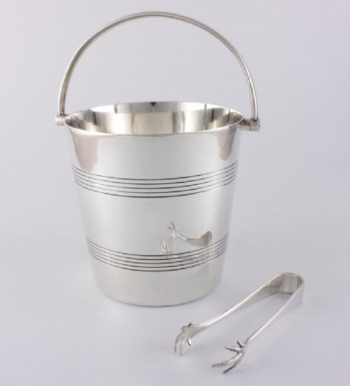 Art Deco Mappin & Webb Silver Ice Bucket and Tongs.
