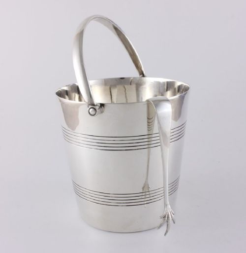 fig 1. Art Deco Mappin & Webb Silver Ice Bucket and Tongs.