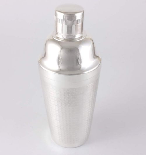Art Deco Silver Plate Engine Turned Cocktail Shaker.