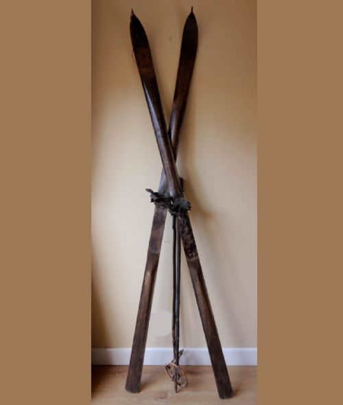 Antique Wooden Skis & Poles.