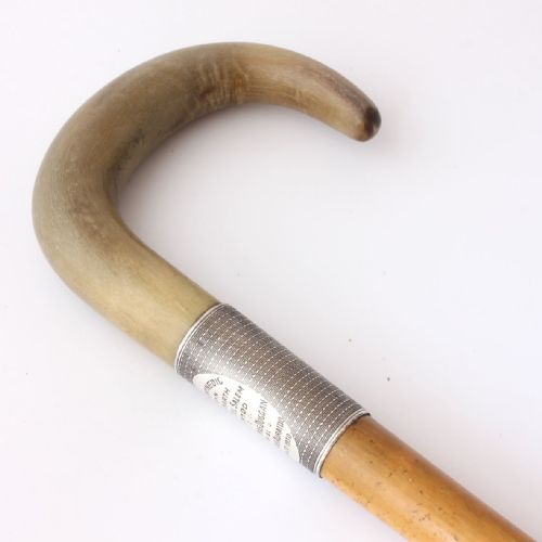 Crook Horn Handle & Silver Walking Stick