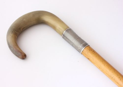 fig 1. Crook Horn Handle & Silver Walking Stick