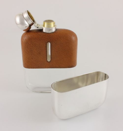 James Dixon Silver Plate & Leather Spirit Hip Flask & Cup.