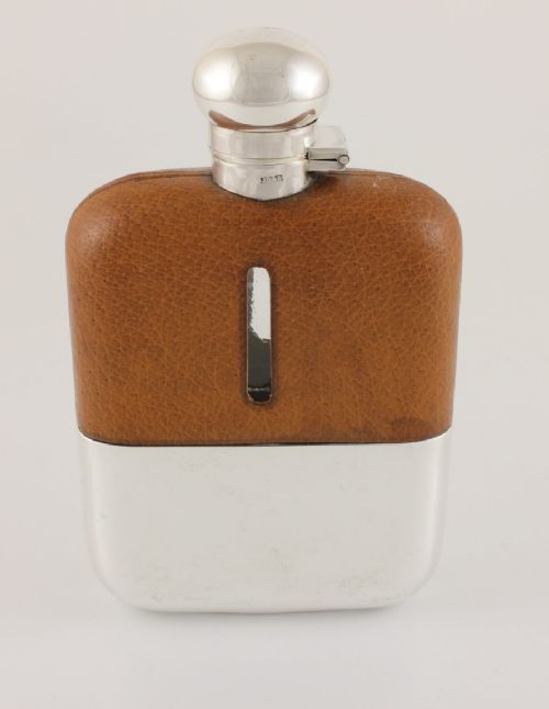 fig 2. James Dixon Silver Plate & Leather Spirit Hip Flask & Cup.