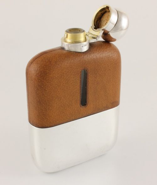 fig 3. James Dixon Silver Plate & Leather Spirit Hip Flask & Cup.