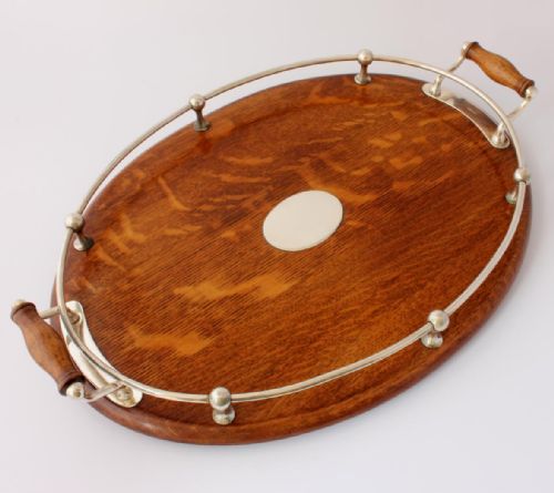 Oak & Silver Plate Gallery Tray.