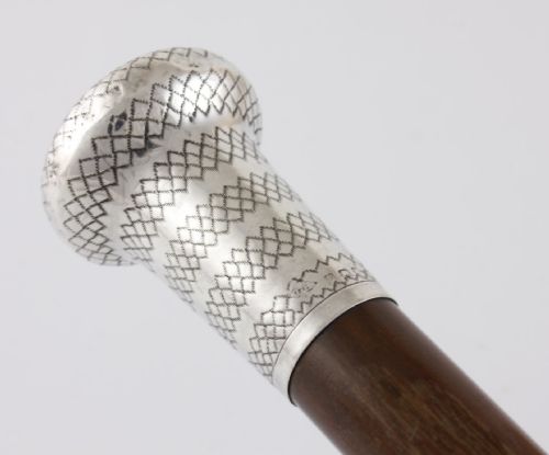 fig 1. Silver & Wood Walking Stick Cane.