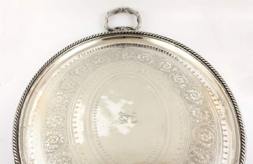 fig 1. Large Elkington Silver Plate Butlers Tray With Rope Handles.