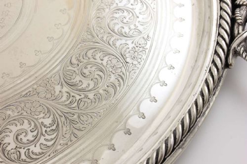 fig 2. Large Elkington Silver Plate Butlers Tray With Rope Handles.
