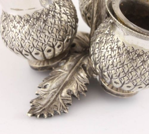 fig 2. Scottish Thistle Silver Plate Condiment Set.