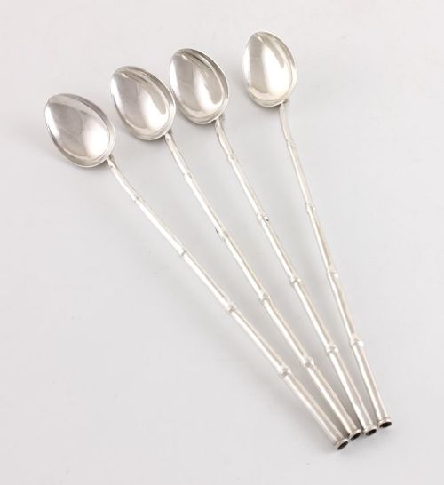 Chinese Silver Bamboo Cocktail Sipper Straw Spoons.