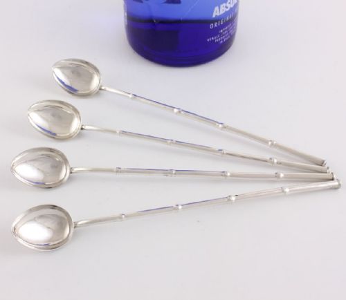 fig 1. Chinese Silver Bamboo Cocktail Sipper Straw Spoons.