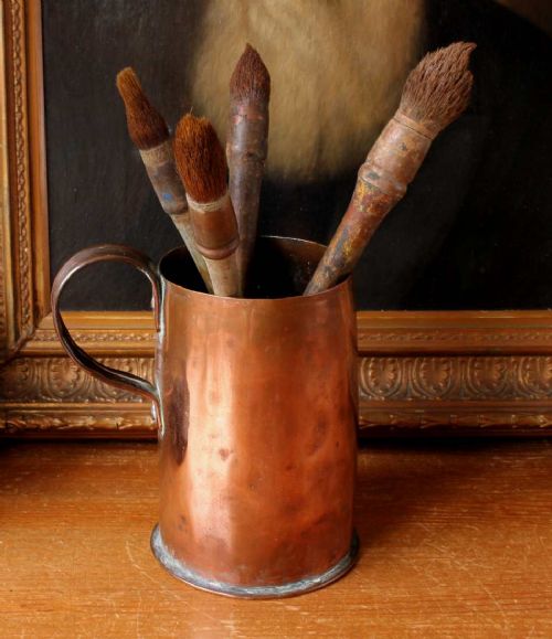 French Paint Brushes in Rustic Copper Pot