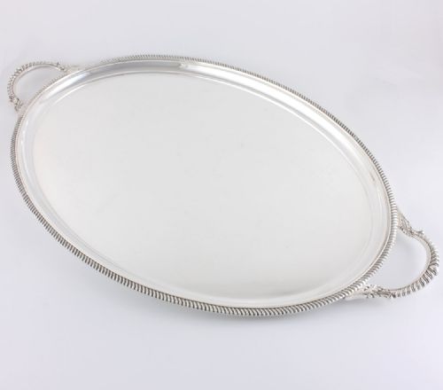 Large Oval Silver Plated Drinks Serving Tray.