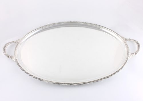 fig 1. Large Oval Silver Plated Drinks Serving Tray.