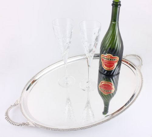 fig 2. Large Oval Silver Plated Drinks Serving Tray.