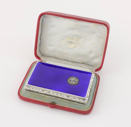 fig 1. French Silver & Guilloche Enamel Case. Bapst Freres of Paris.