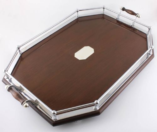 Large Octagonal Silver Plate Gallery Tray.