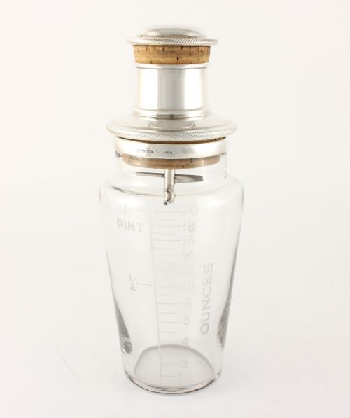 Silver Plate & Etched Glass Measure Cocktail Shaker.