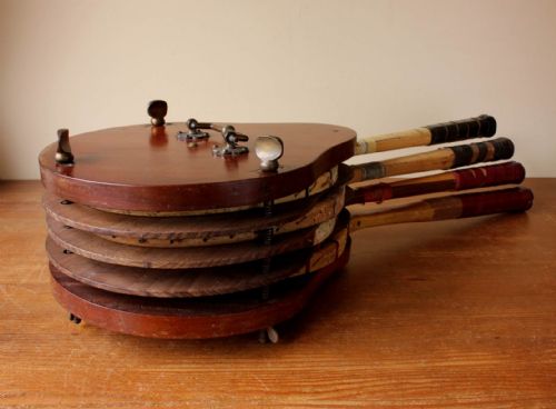 fig 1. Wood & Brass Multi Tennis Racket Press.