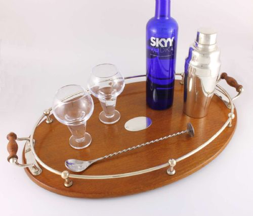 fig 1. English Oak & Silver Plate Gallery Cocktail Tray.