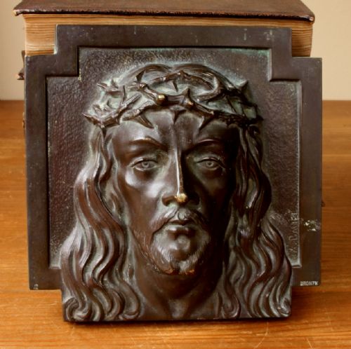 French Jesus Christ Bronze Religious Plaque by X Ranel.