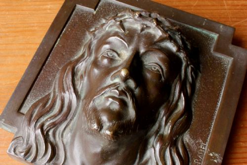 fig 1. French Jesus Christ Bronze Religious Plaque by X Ranel.